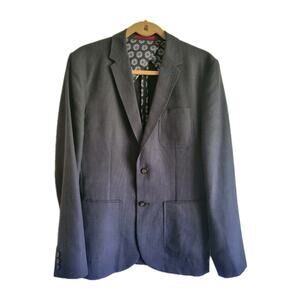 Ted Baker London Navy Blue Linen Wool Blend Blazer Jacket Size 3 Academia Beach